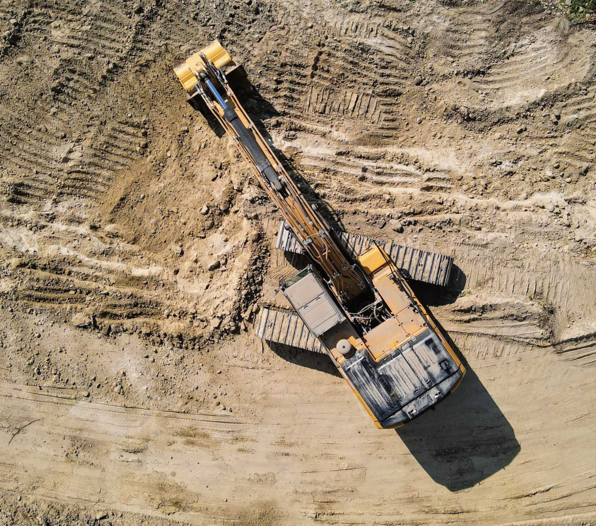 Aerial view of ARZ excavator at construction site